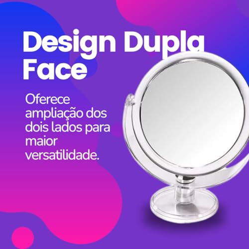 Espelho De Mesa Com Suporte Acrílico Para Maquiagem Dupla Face Giratório 360º Com Zoom 2X Transparen
