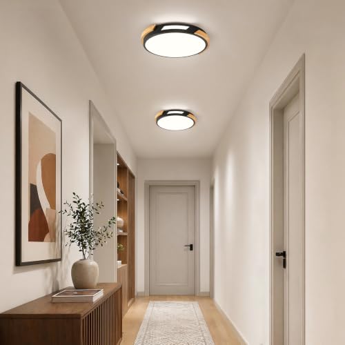Image of Modern LED Ceiling Light, Wood Dimmable Flush Mount Ceiling Light Fixture