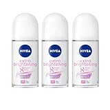 NIVEA Extra Brightening 8 Super Food Vitamin C Collagen Booster Underarm Roll-On Deodorant, Alcohol-Free, 48HR Odor Protection, Smooth & Bright Skin, 50ml, 1.69oz, Pack of 3