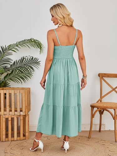 Image of Dokuritu Women's Beach Crochet Lace Maxi Dress Solid Color Summer Vacation Wedding Guest Spaghetti Strap Long Dress