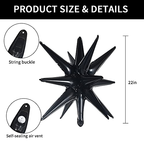 Image of TONIFUL 4 Pcs Explosion Star Balloons Black Foil Balloon Party Decorations | 22 Inch Large Mylar Star Balloon for Halloween Party Decor Graduation Gothic Birthday New Year Wedding Photo Booth Supplies