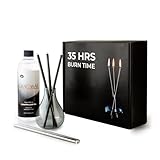 CANDWAX Refillable Candle - Glass Oil Candle Gift Set with Liquid Paraffin Bottle 17oz, Funnel and 2 Sets of Metal Wicks Black and Silver - Everlasting Candle Ideal as Decorative Candles