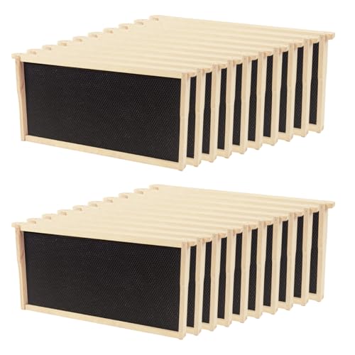 20 Pack Beehive Frames and Wax Foundations for Deep Brood Bee Hives Frames with 100% Beeswax Coated Foundations Sheets Deep Honey Bee Frames and Foundations for Beekeeping