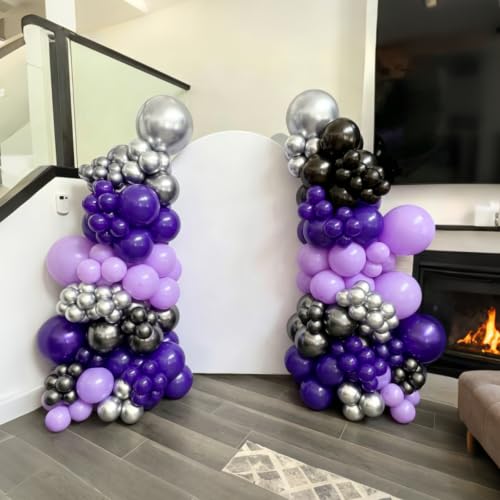 Image of YMSZ Purple Black and Silver Balloons, 100pcs Halloween Party Balloons