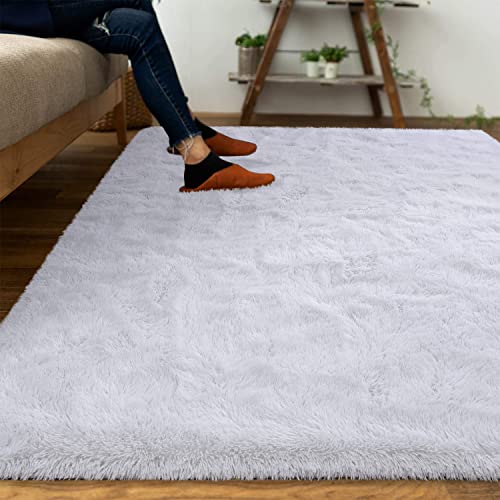 Dweike Fluffy Shaggy Area Rug, 8X10 Feet White Plush Rugs For Living Room Bedroom, Soft Carpets For Kids Girls Boys Room, Extra Large Fuzzy Rug, Upgrade Non-Slip Rugs, White #TOP2