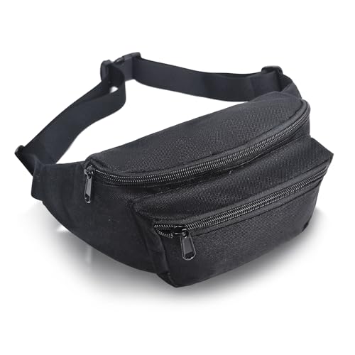 SSZYace Fanny Pack for Women Men Waist bag with 3-Zipper Pockets Black