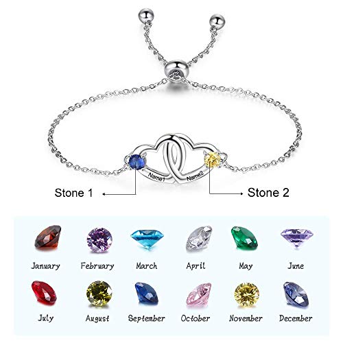 Image of Mom Bracelet Mothers Day Gifts Personalized 2 Birthstone Bracelets for Women Custom 2 Names Bracelets for Her Mothers Bracelet Jewelry for Wife