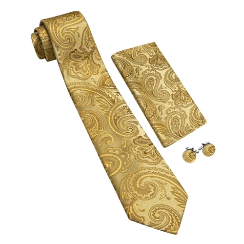 Image of Barry.Wang Men Ties Paisley Woven Silk Necktie Set with Pocket Suqare Cufflinks Formal