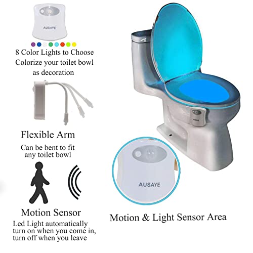 Ausaye 2Pack Toilet Light Motion Sensor Activated Toilet Bowl Night Lights, Led 8 Colors Toilet Night Light Fun Lamp On Toilet Seat Bathroom Night Light For Kids Adults Christmas Gifts #TOP4