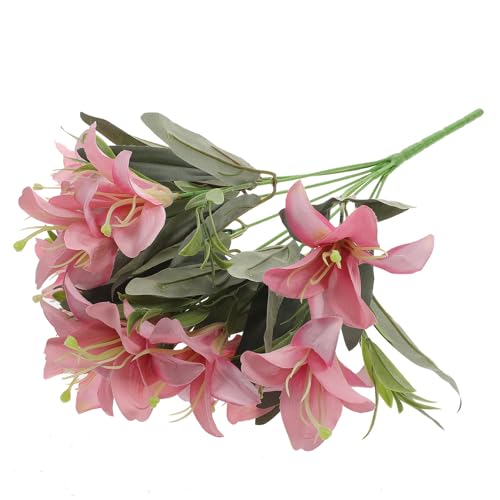 HIAKDOFT Ramo de Lirios Artificiales Delicados de 10 Cabezas Flores de Lirio Realistas en Tela de Seda Color Rosa Arena Decoración Reutilizable para Hogar Bodas y Oficina