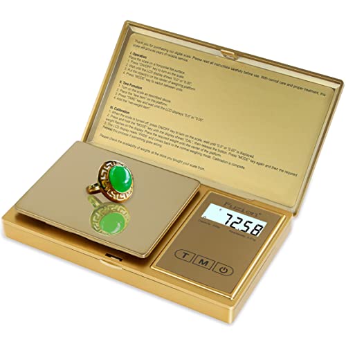 Fuzion Gram Scale, 200Gx0.01G Digital Pocket Scale Gold Titanium Plating, High Precision Small Scale, 6 Units Jewelry Scale With Back-Lit Lcd, Tare Function For Food, Powder, Herb, Arrow, Travel #TOP4