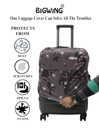 Image of BIGWING Protective Cover in Polyester Fabric with Map Print for | Medium Size 24' inch 65 cm | Hard Luggage Trolley Bag Cover (Fits Only On Fiber - Plastic Trolley Bag) Brown Color