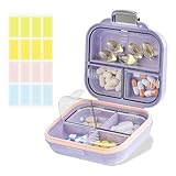 Goffing Travel Pill Organizer Box with Labels, 7 Compartments Portable Mini Pill Case, Daily Medication Organizer Storage Pill Container for Pocket Pharmacy(Purple, S)