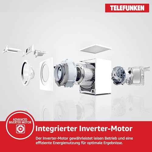 Telefunken Waschtrockner, 9 kg Waschen / 6 kg Trocknen, Waschmaschine mit Trockner integriert, 1400 U/Min, Frontlader Waschtrockner Kombi, Inverter Motor, AquaStop, Energiesparend, Weiß, WT96ADW