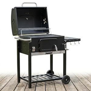 Large Outdoor Charcoal BBQ Grill with Lid, Thermometer, and Accessories, Modern Style