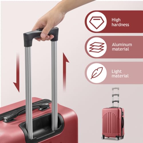 4-Piece Suitcase, Trolley Case, Travel Bag, 16-inch 20-inch 24-inch 28-inch, Curved Vertical Stripes, ABS, Aluminum Alloy Trolley Case, Retro Color, Retro Red3