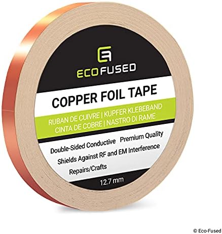 Premium Adhesive Copper Foil Tape - Double-Sided Conductive - 0.5 inch (12.7 mm) - EMI and RF Shielding, Paper Circuits, Electrical Repairs, Grounding, Arts and Crafts, Home Interior