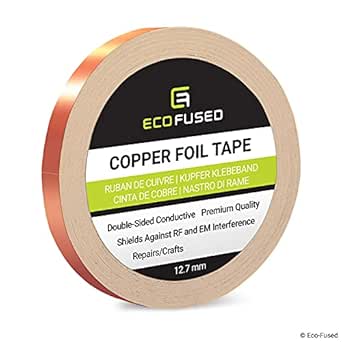 Premium Adhesive Copper Foil Tape - Double-Sided Conductive - 0.5 inch (12.7 mm) - EMI and RF Shielding, Paper Circuits, Electrical Repairs, Grounding, Arts and Crafts, Home Interior