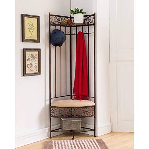 K and B Furniture Co Inc Copper Metal Corner Hall Tree Bench