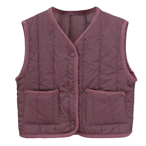 Kids Puffer Vest Lightweight V Neck Button Down Sleeveless Fall Jacket for Girls Winter Thermal Warm Cute Puffy Coat