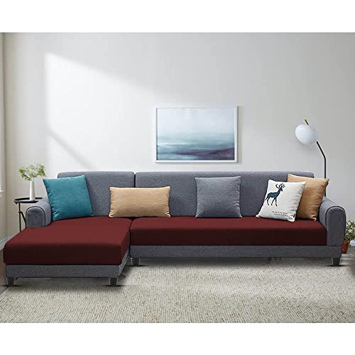 Image of Kraven LHS 6 Seater L Shape Sofa Set for Living Room (Maroon Grey Fabric)