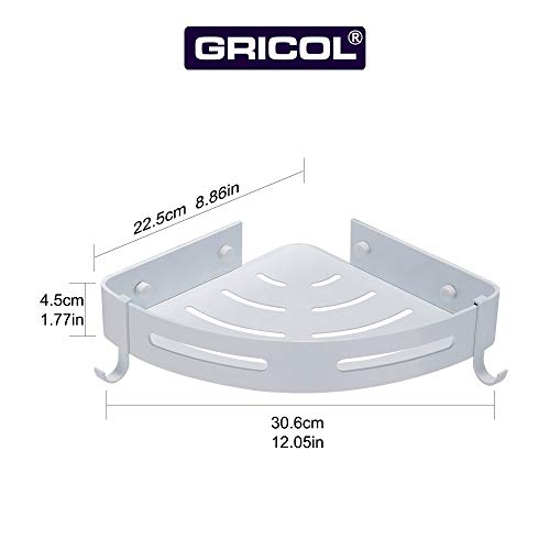 image for GRICOL Shower Caddy Bathroom Corner Shelf with Hooks, Shampoo Holder O