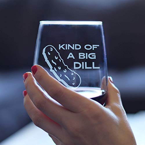 Kind of a Big Dill – Stemless Wine Glass - Funny Pickle Gift, Large Glasses, Etched Sayings, Gift Box - Thumbnail 3