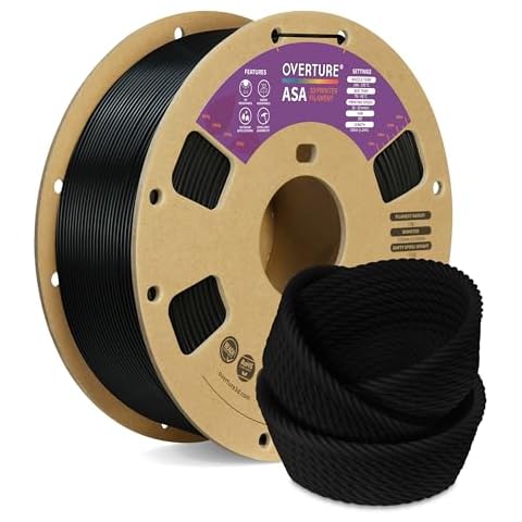 OVERTURE ASA Filament 1.75mm, 1kg Spool (2.2lbs) 3D Printer Filament, Premium Anti-UV, ASA Filament Perfect for Printing Outdoor Functional Parts, Dimensional Accuracy +/- 0.02 mm (Black) Cover
