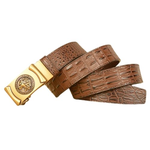 Men's Croc Embossed Belt With Lion's Head Slide Buckle - Adjustable Ratchet Closure, Easy Click-in Place2