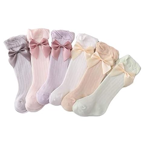 MAHUAOYIXI Long Socks with Bow for Girls Girls Princess Socks 0-3 Years, Cachi Chiaro, 6 Months Cover