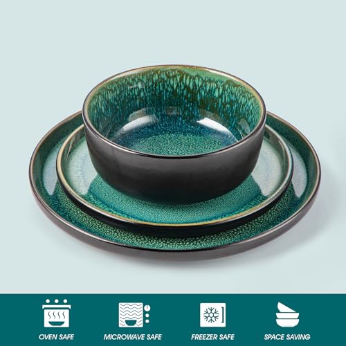 vancasso Playa Green Plates and Bowls Sets, 12 Pieces Reactive Glaze Ceramic Dinnerware Set for 4, Kitchen Dinner Dining Ware Set, Microwave and Dishwasher Safe Dishware Dishes - Image 5