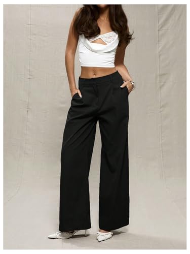 OYOANGLE Women's Straight Leg Tailored High Waisted Pants Casual Work Business Trousers with Pockets3