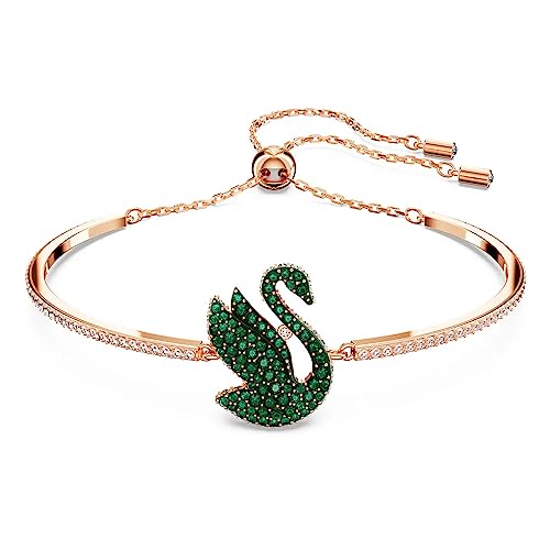 Swarovski Bracciale Da Donna Iconic Swan Verde Placcato Color Oro Rosa 5650065