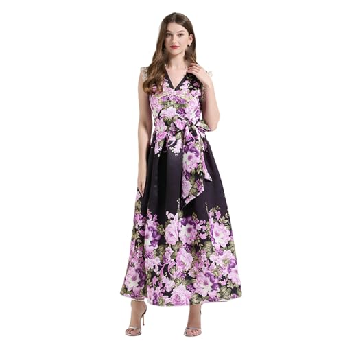 Robe longue imprimée d'été style vacances avec taille à volants