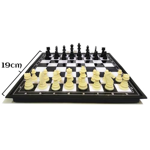 Jogo de Xadrez Tabuleiro Magnético Dobrável 19x19cm Estojo Guarda As Peças Dentro Plástico Portátil