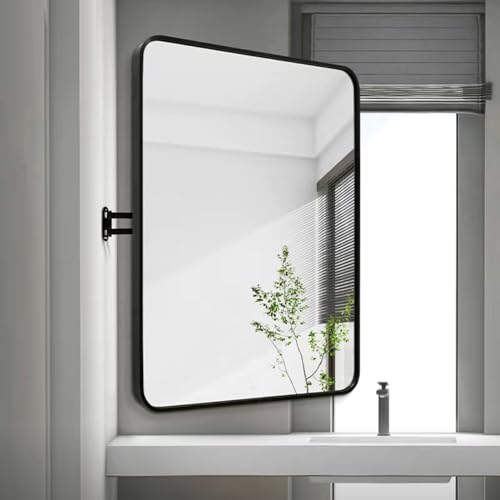 Miroir de salle de bain rectangulaire pivotant à cadre noir en métal pour chambre