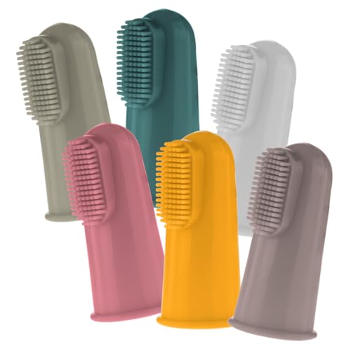 Kina - Set 6 pz Spazzolini da dito in silicone alimentare per Animali Domestici | Pulizia denti per cani e gatti | resistenti, sicuri, lavabili | PVC free | Facili da Usare | Colori assortiti