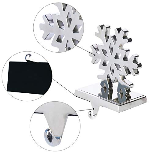 Fowecelt 2Pack Snowflake Christmas Stocking Hanger Silver Metal Mantle Stocking Holders for Mantel Shelf Christmas Holiday Decorations