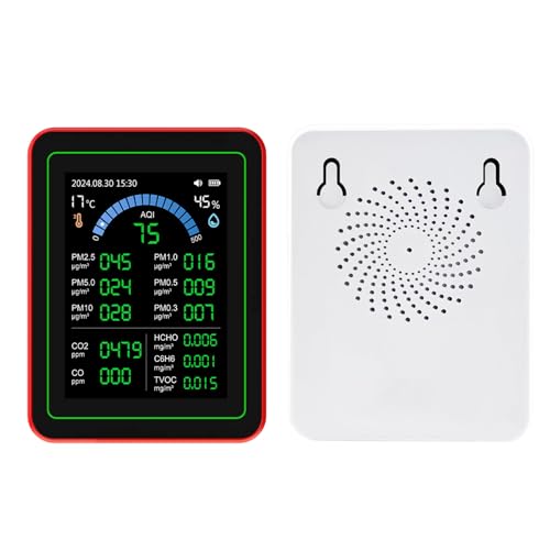 SEAFRONT Indoor Luftqualität Messgerät Luftqualitätstester 18 in 1 CO2 HCHO TVOC PM2.5 PM10 Temp FEID DEMERN MIT 2, 8 Zoll HD Bildschirmdatenspeicher Luftmonitor für Home Office Überwachung