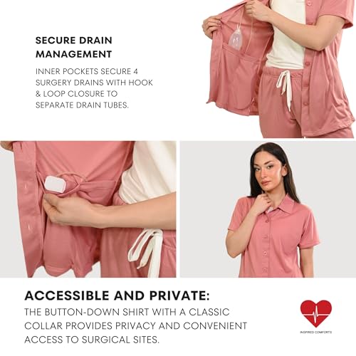 Inspired Comforts Post Surgery Mastectomy Recovery Pajamas Set with Internal Drainage Pockets2