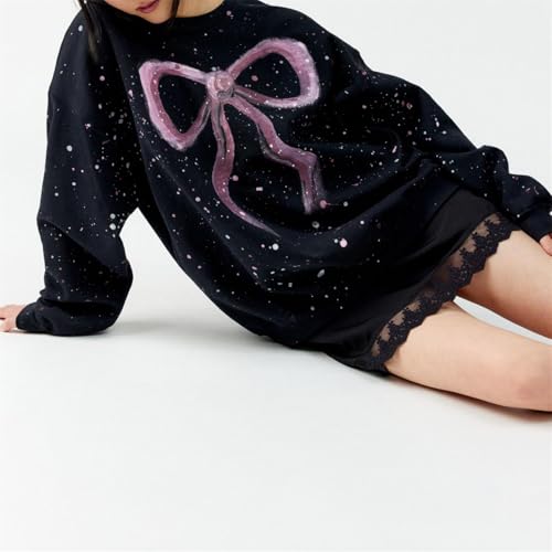 Miqil Women Cute Fairycore Bow Knot Printed Sweatshirt Y2k Loose Fit Long Sleeve Crewneck Girly Sweater Coquette Fall Outfits2