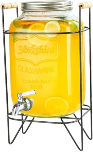 AOBOPO やかん・ケトル ルディスペンサー 貯蔵容器 飲料収納 ドリンクサーバー ガラス 8L / 10L 冷水筒 ウォータータンク 梅酒 ジュース ビール バレ 蛇口付き 大容量 竹製ブラケット/鉄フレーム 冷水筒