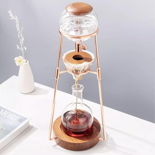 Creative Siphon Coffee Maker - Premium Cold Brew Dripper with Glass Filter & Stainless Steel Stand (Gold) - Comfortable Espresso Pot for Ice Water Brewing