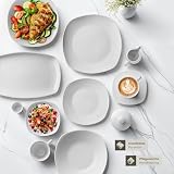 tectake® Geschirrset 12 Personen, Porzellan Geschirr Set 100tlg, u.a. 12x Dinner Teller Set, 12x Dessertteller, 12x tiefe Teller, 12x Tasse, 12x Müslischale, Salatschüssel, Milchkännchen, Zuckerdose