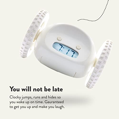 Clocky Alarm Clock On Wheels (Original) | Extra Loud For Heavy Sleeper (Adult Or Kid Bedroom Robot Clockie) Funny, Rolling, Run-Away, Moving, Jumping (White) #TOP4