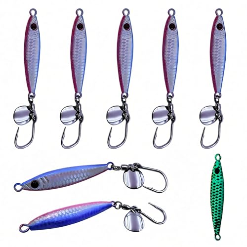 SGLINT 5PCS Fishing Jigs Saltwater Lure Jigs Slow Pitch Casting Spoon, Luminous Lure, Shore and Boat Fishing Artificial Lures for Tailor, Kingfish, Tuna, Salmon, Bream (Blue and Pink, 30.0, Grams)