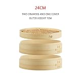 BAMBUO BAMBOO BAMBOO BAVER, tradycyjny chiński koszyk parowy z pokrywką, 2-poziomowy koszyk parowy do gotowania pierogu warzyw rybny ryb,24cm