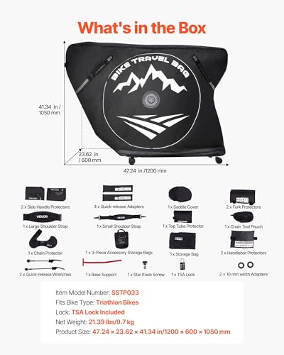 VEVOR Triathlon Bike Travel Bag, Transport Bicycle Storage Carry Bag with TSA Lock & Dual Zipper, Triathlon Bicycle Case Max. Wheelbase 42 in for Travel, Outdoor Use, Train Airplane Subway Transport - Thumbnail 7