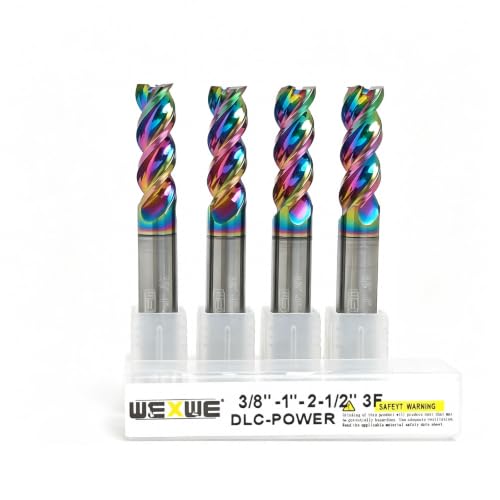 Image of Tools Carbide End Mills,DLC Coating CNC Mill Bits for Aluminum, Composite Materials, 3 Flute, 3 /8 Shank(.375(3 /8) inch, 4pcs)