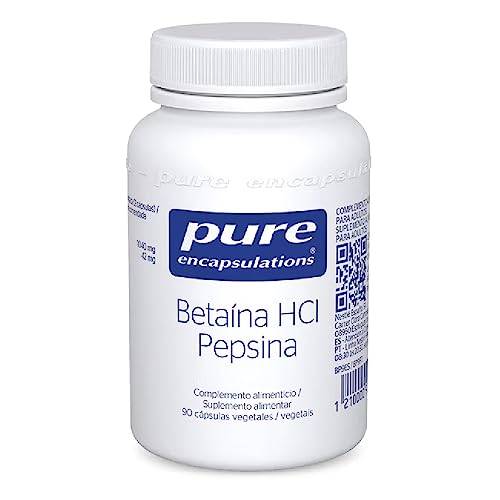 PURE ENCAPSULATIONS Betaína HCl Pepsina, Fuente de Ácido Clorhídrico, Enzima Proteolítica, 90 Cápsulas Vegetales